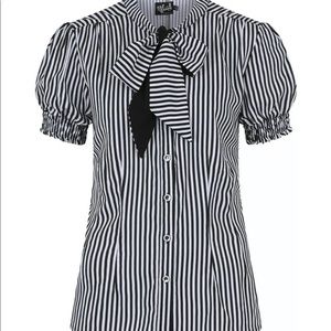 Hell Bunny Humbug striped blouse top black white